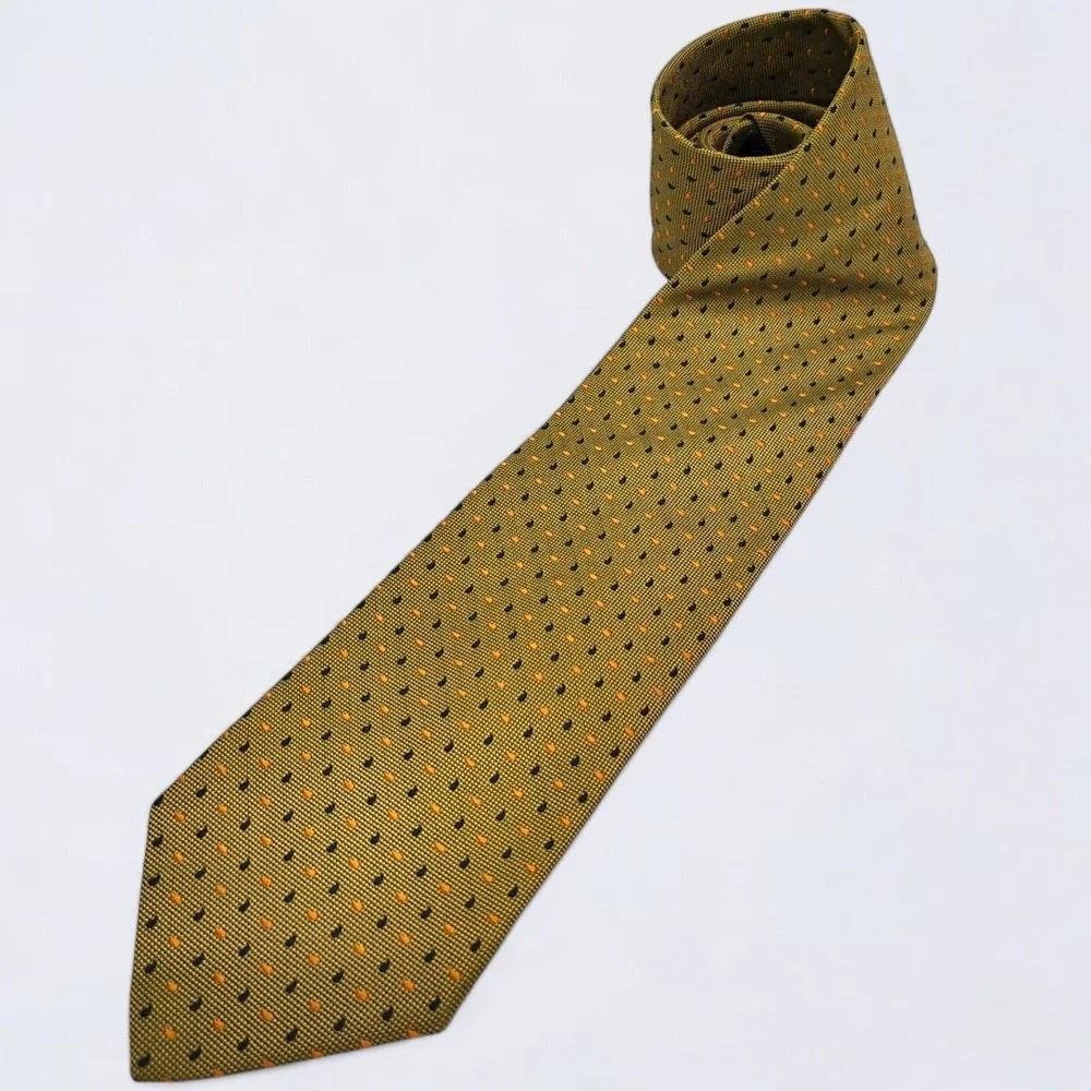 Ermenegildo Zegna Necktie Adult Olive Gold Silk Geometric Teardrop Luxury Italy